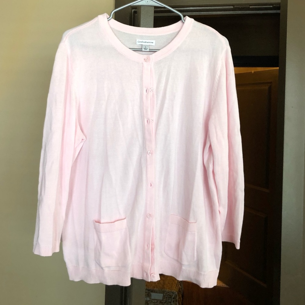 Croft & Barrow Pink Cardigan Button With Pocket